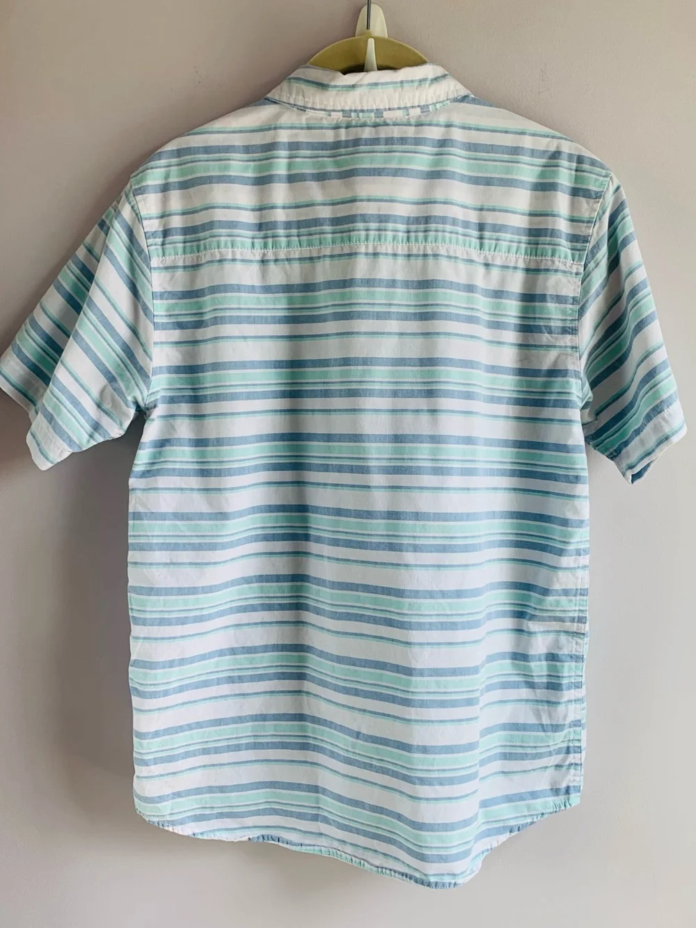 Wrangler Camp Shirt White Aqua Blue Stripe Short Sleeve Casual Summer EUC XL